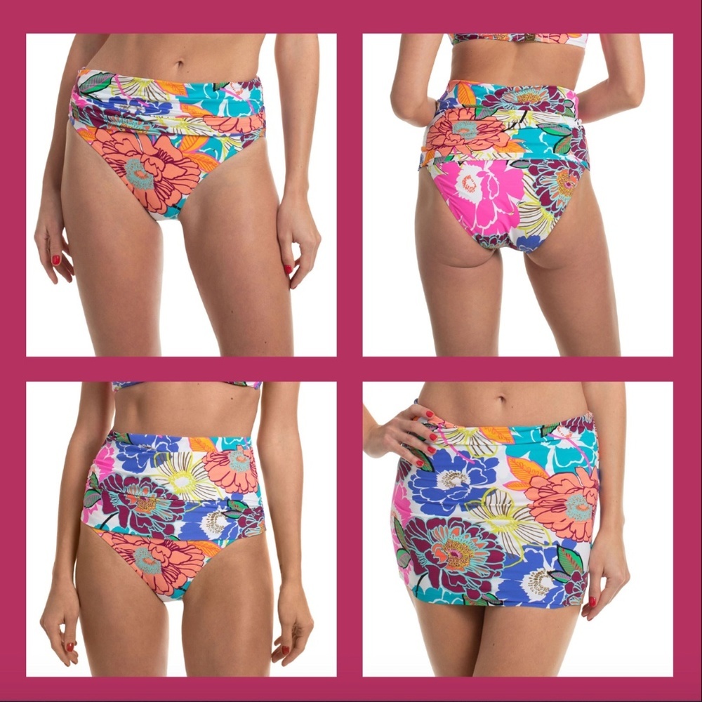 NEW Trina Turk Radiant Blooms High Waist 4-Way‎ Bikini Bottoms [ SZ 6 ]